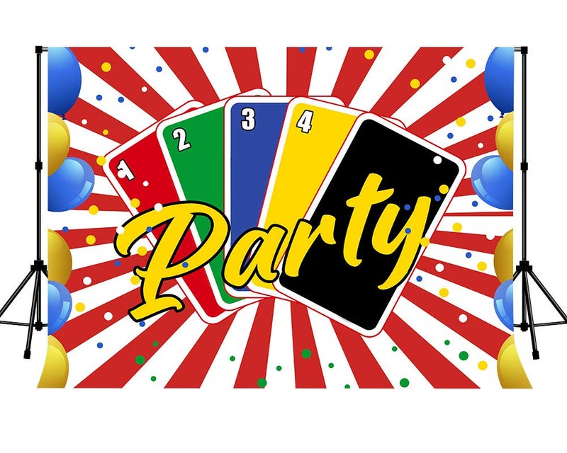 SSCSTS Playing Cards Backdrop, 7x5ft/2.1x1.5m New Vinyl, Balloon Red Stripe Photography Background, Party Banner Photo Shooting Props BJZYST282 - Image 1